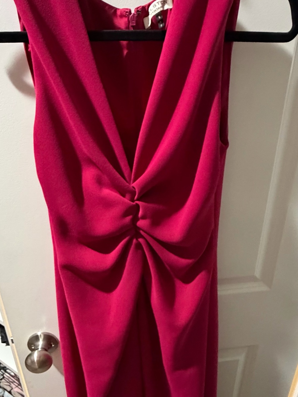 Halston Heritage Twist-Front Sleeveless Dress in Fuchsia